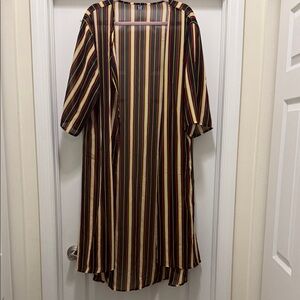 Open-Front Striped Maxi Dress in Burgundy and Yellow